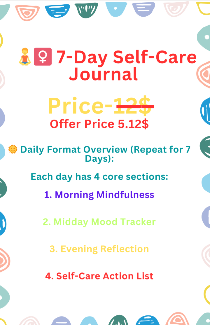 7-Day Self-Care Journal Self Care Digital Download, Printable Planner, Self Care Challenge
